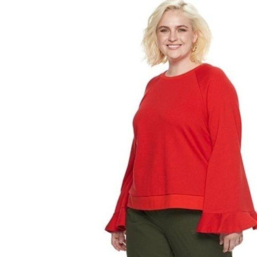 POPSUGAR‎ Bell Sleeve Sweatshirt Red Plus 2X NWT